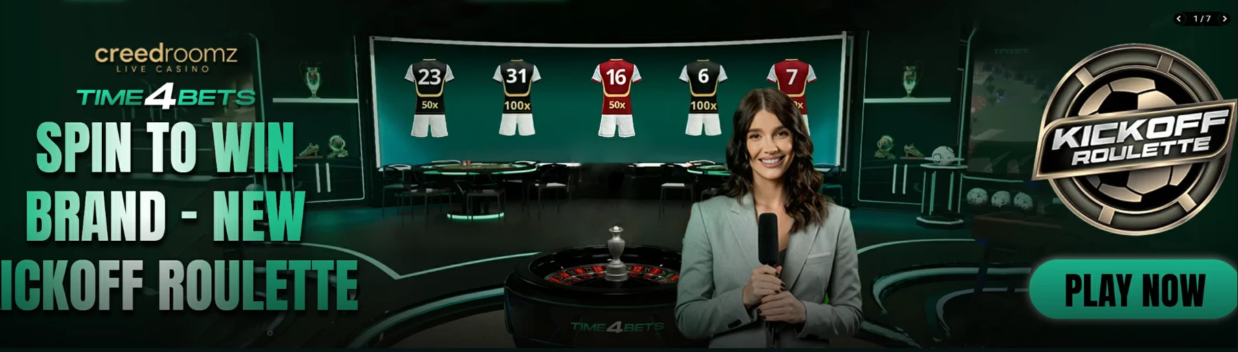 Time4Bets CreedRoomz Live Casino Spin to Win Kickoff Roulette promotion banner
