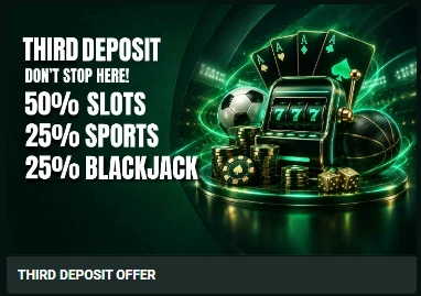 Time4Bets third deposit bonus card offering 100 percent match up to C$500 plus 150 spins for C$75 minimum